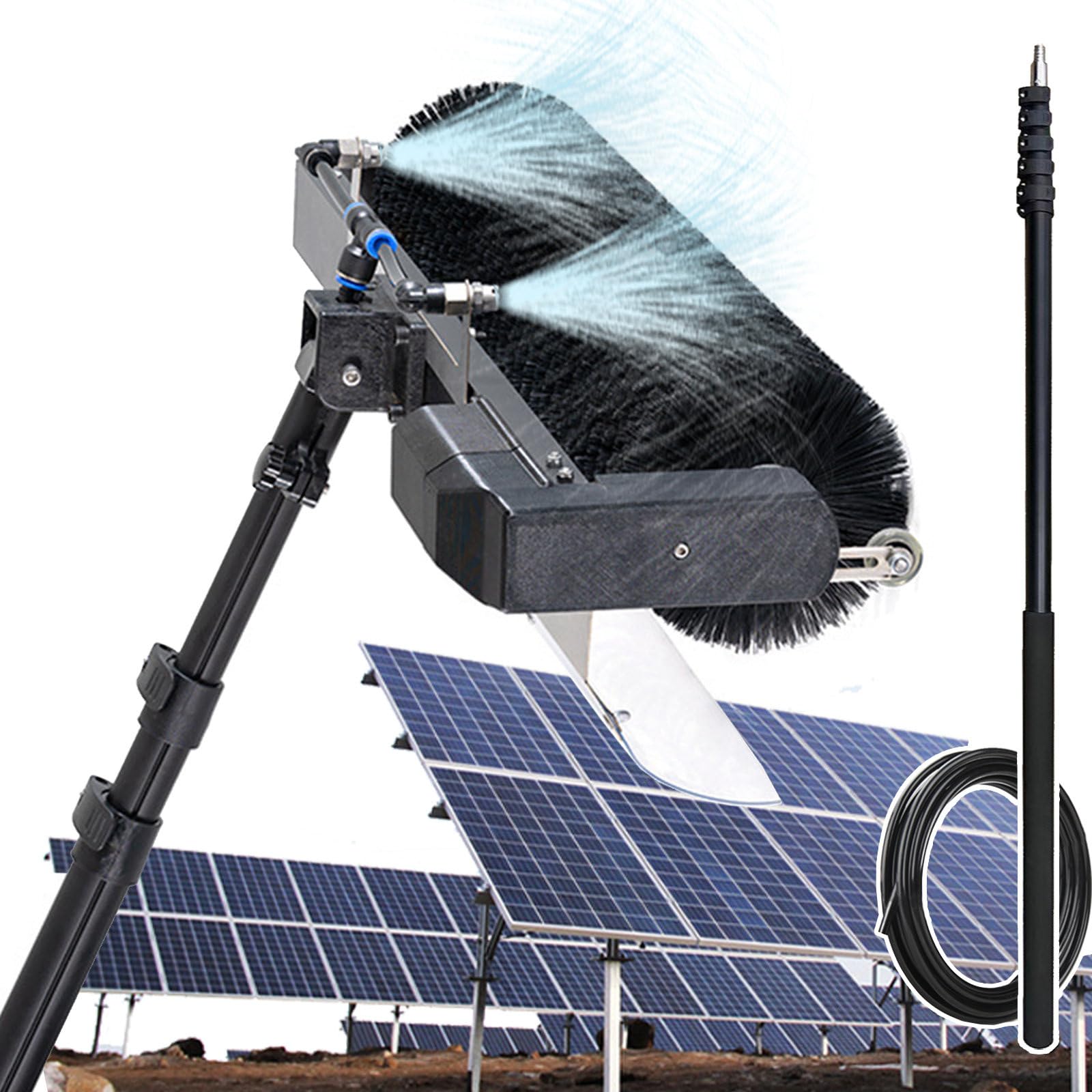 ASerZenith Telescopic Water Fed Cleaning Rod With Automatic Roller Brush - 60Cm Wide Window Solar Panel Cleaning Kit, 10M Hose, Dry/Wet Use,3.5M/11.4Ft-Version