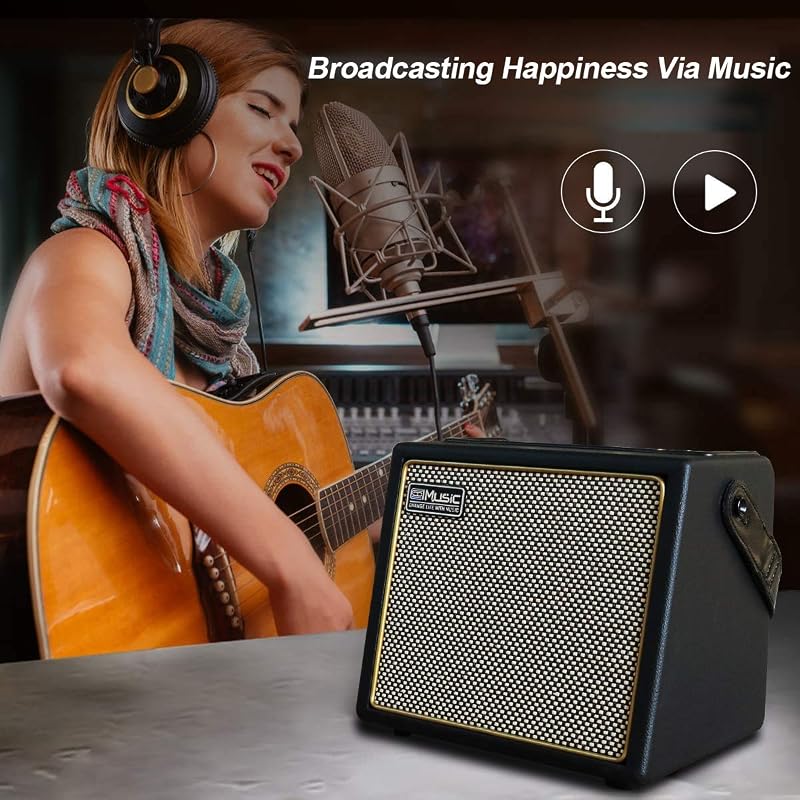 Coolmusic 30W Hordozható Gitárerősítő - Bluetooth Kapcsolat, Mikrofon Bemenet, Akkumulátoros, Fa Ház, Visszhang Effekt, Gitár és Billentyű K
