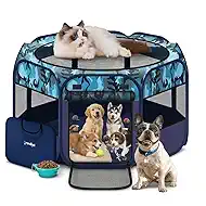 48" Large Pop Up Dog Playpen & Whelping Box for Dogs, Portable Foldable Puppy Playpen with Waterproof Bottom, Pet Tent Exercise Pen for Camping/Indoor, Includes Bowl & Carry Bag