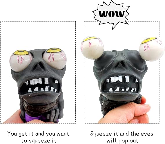 Squeeze Toy for Stress Reduction - Anxiety Reducer Sensory Play-Toys for Kids and Adults, Great for Kids with Autism or ADHD - Gift for Boys and Girls ((Black-Zombie))