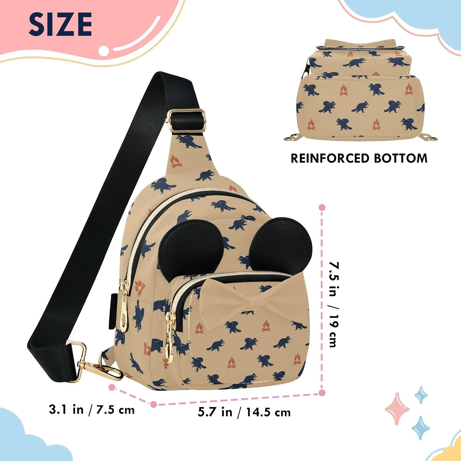 Sinestour Weasel Fire Kids Crossbody Bags for Girls, 5.7x7.5x3.1Inches | Crossbody Fanny Pack, Toddler Purse, Cute Sling Belt Bag with Ears, 2L Small Shoulder Chest Bag for Travel