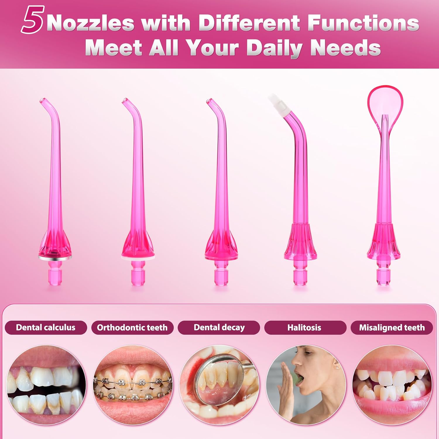 TOVENDOR Electric Water Dental Flosser Teeth Pick, Cordless Flossers Oral Irrigator IPX7 Waterproof 300ML Rechargeable Travel Water Teeth Cleaner with 5 Tips for Home Braces Care Gums Deep Cleaning - Image 7