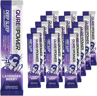 QURE Deep Sleep Aid Drink Mix w/ 5mg Melatonin & L-Theanine for Stress Relief | Non - Habit Forming Magnesium & 5 - HTP Powder | Alkaline Hydration | 15 Sticks (1 Box)
