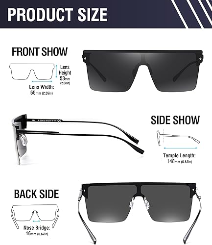 Miniatura 3 de DUCO Gafas de sol cuadradas de gran tamaño para hombre, polarizadas, parte superior plana, protección UV400, marco de metal, grande, grande DC3055