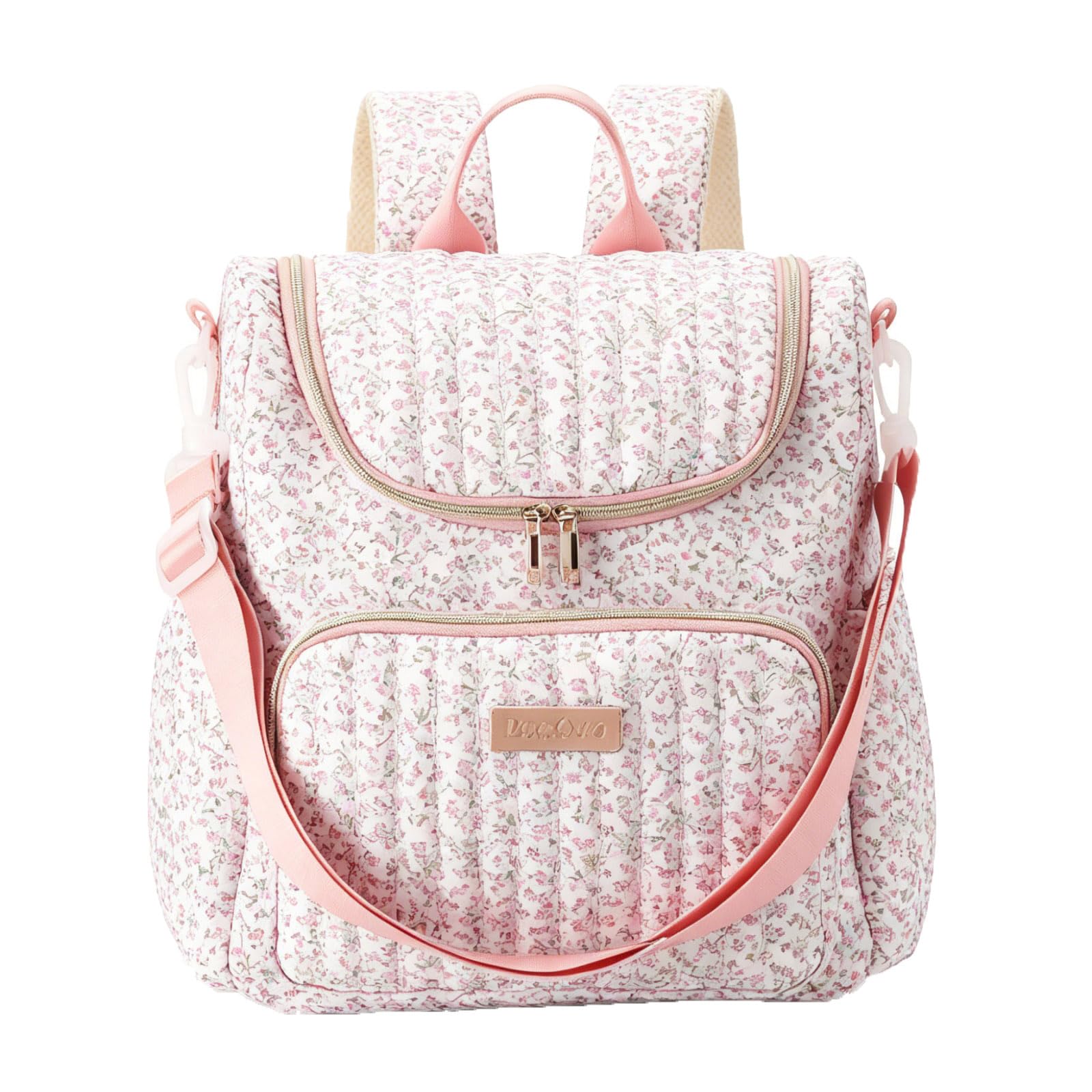 SDSFGX Floral Nappy Changing Bag Backpack Cotton Quilted Diaper Rucksack for Mums Baby Travel Backpack with Stroller Strap