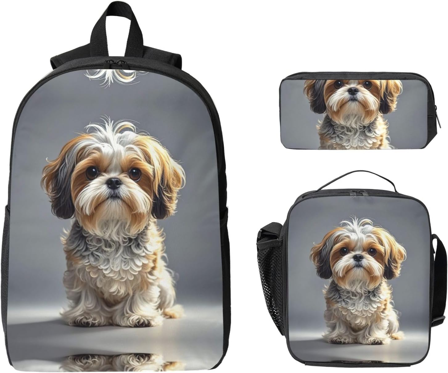 Shih Tzu Dog Backpack Set 3 PCS - 17 Inch Laptop Backpack with Lunch Bag, Waterproof Daypack Insulated Lunch Box Large Capacity Coin Pouch Personalized Gift image 2