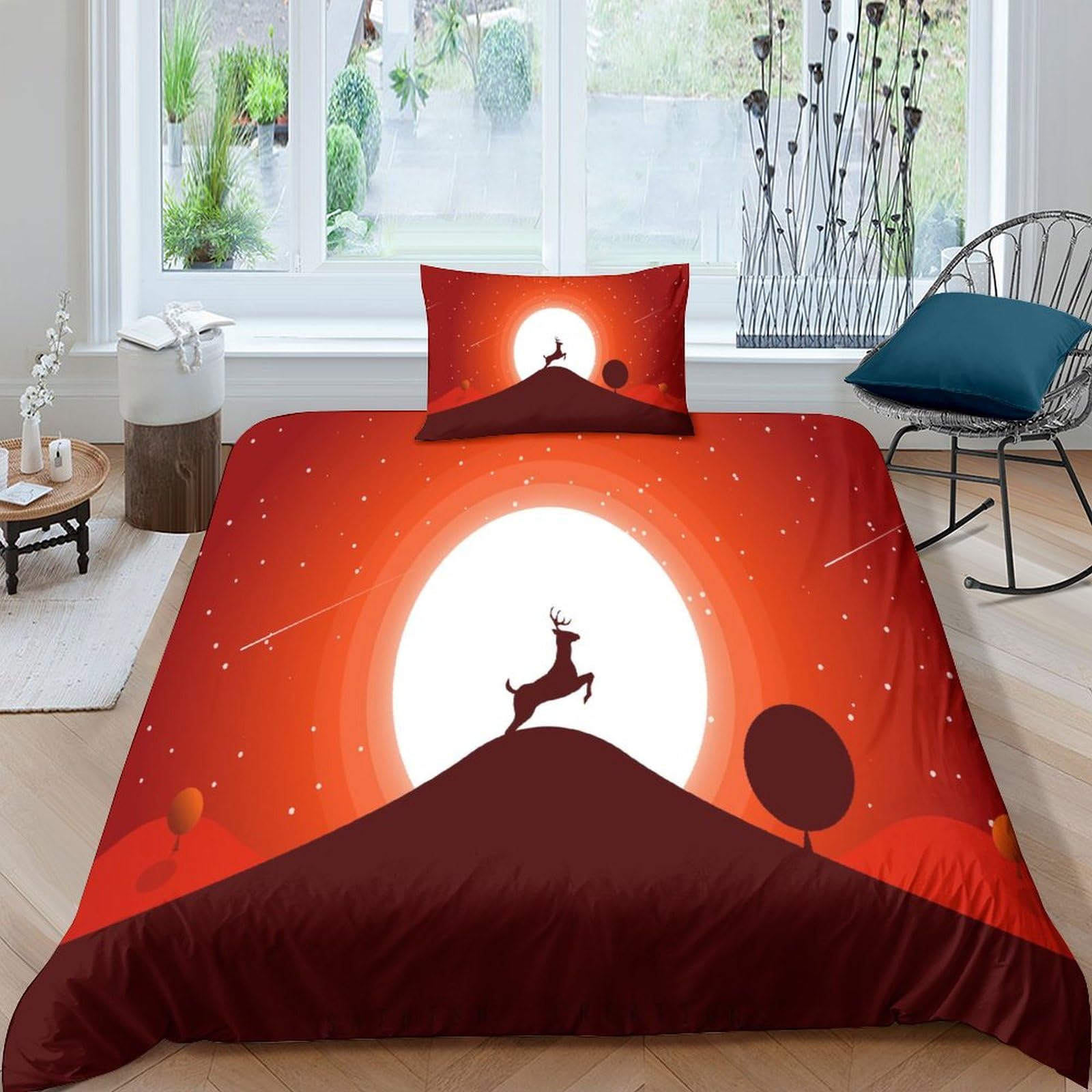 Housse de couette 135x200 avec fermeture éclair parure lit cerf 3D