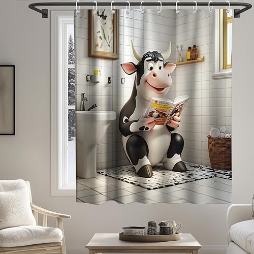 Miniatura 10 de Farmhouse - Juego de cortinas de ducha de tela rústica con diseño de animales abstractos para ganado, con ganchos, impermeable, lavable, 72 x 72