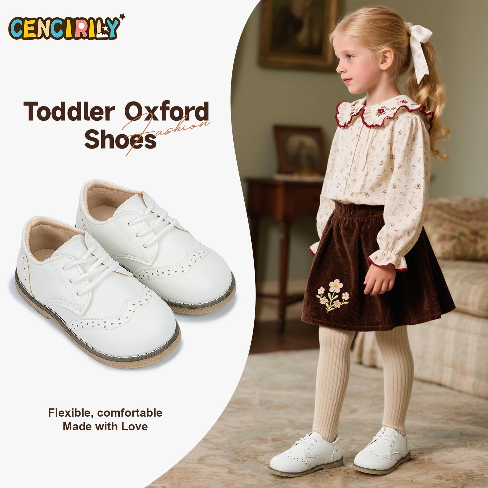 CENCIRILY Zapatos Oxford para niños y niñas, con cordones, suela de textura antideslizante, mocasines, zapatos planos clásicos para uniforme escolar