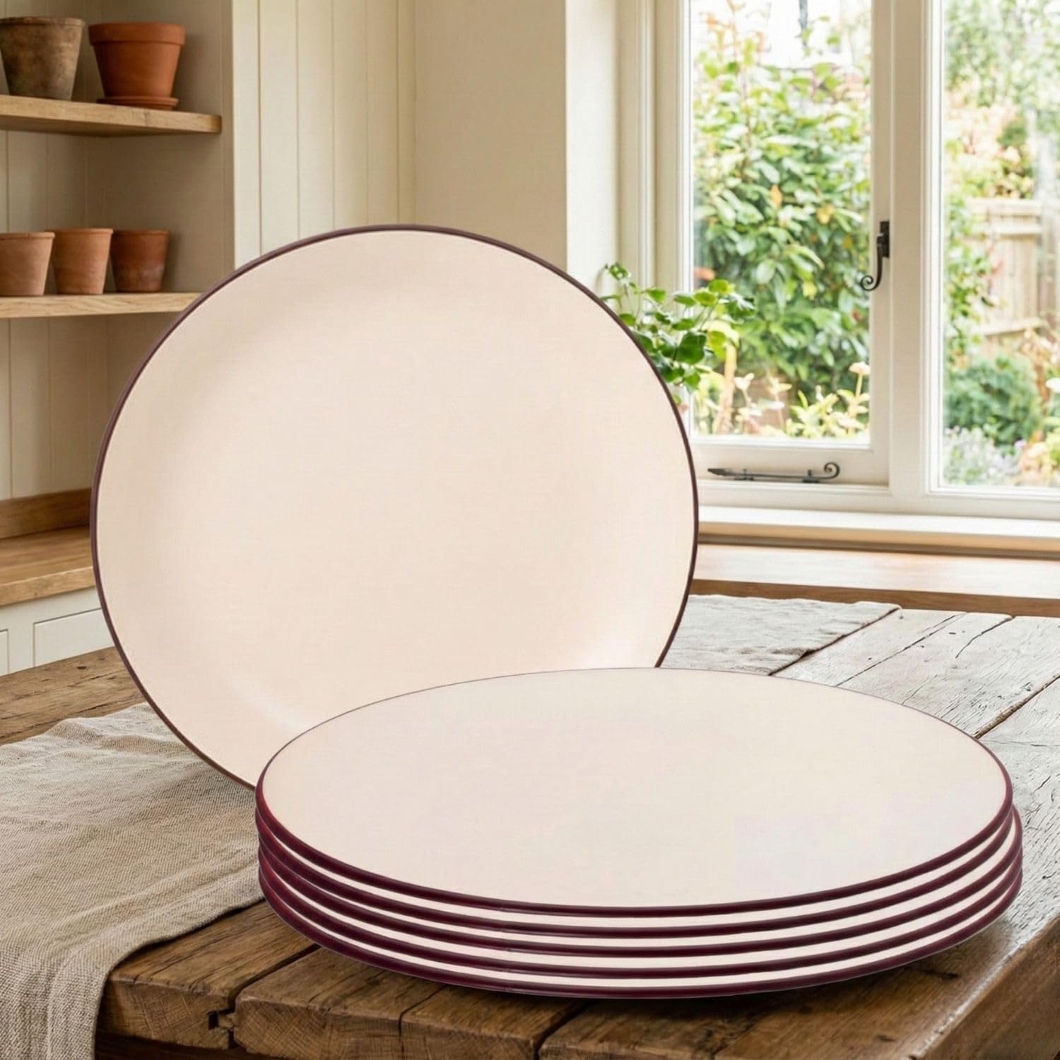 Freakway Ceramic Dinner Plates Set 6 Pack - 10.6” Round Stoneware Dishes | Microwave Dishwasher Safe | Ivory White Modern Kitchen Dinnerware Tableware
