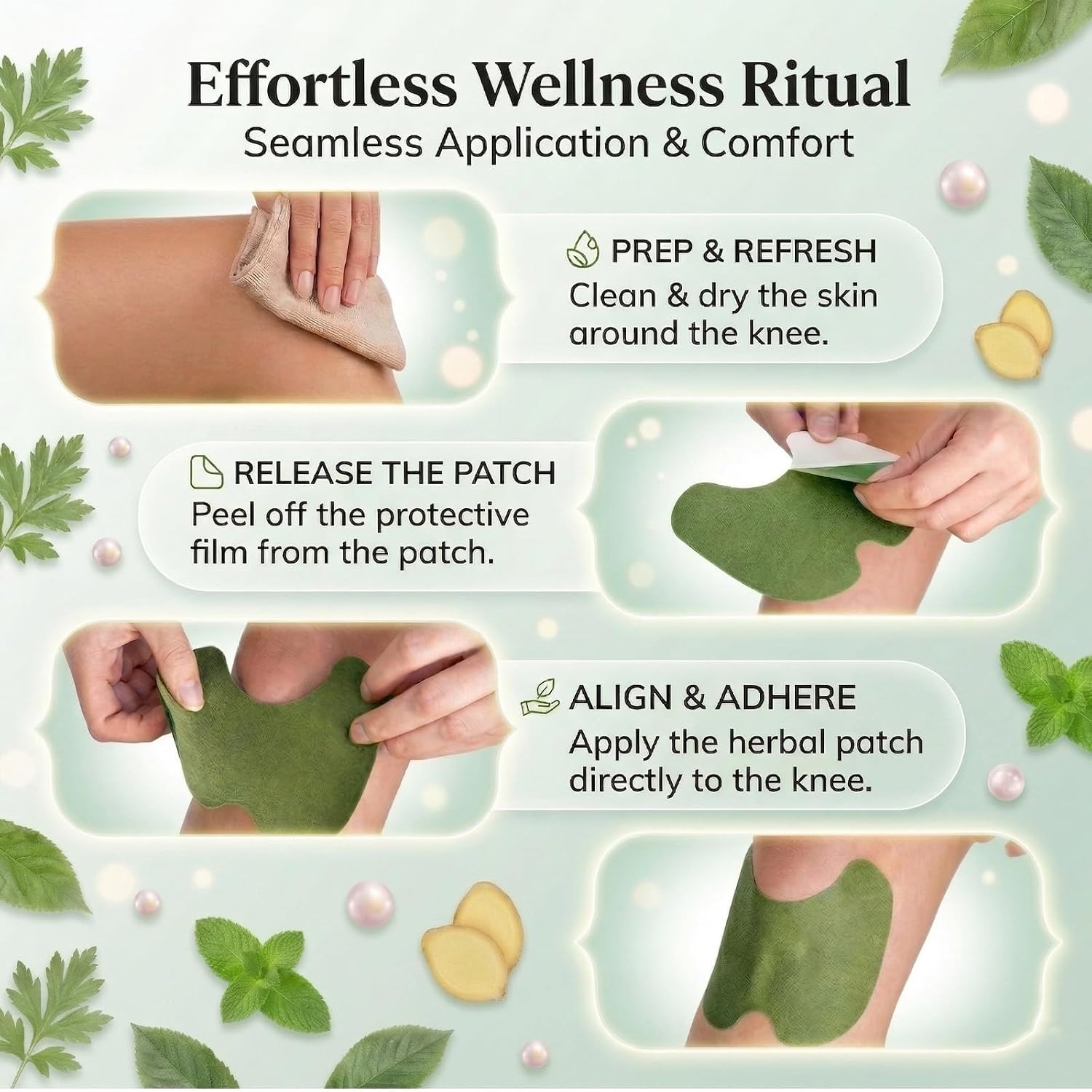 Knee Heat Patches, Self-Heating Wormwood Warm Compress for Stiff Joints & Tired Muscles, 8-Hour Deep Thermal Herbal Sticker, Ergonomic Mobility Support for Back, Neck & Shoulders 36-Pack