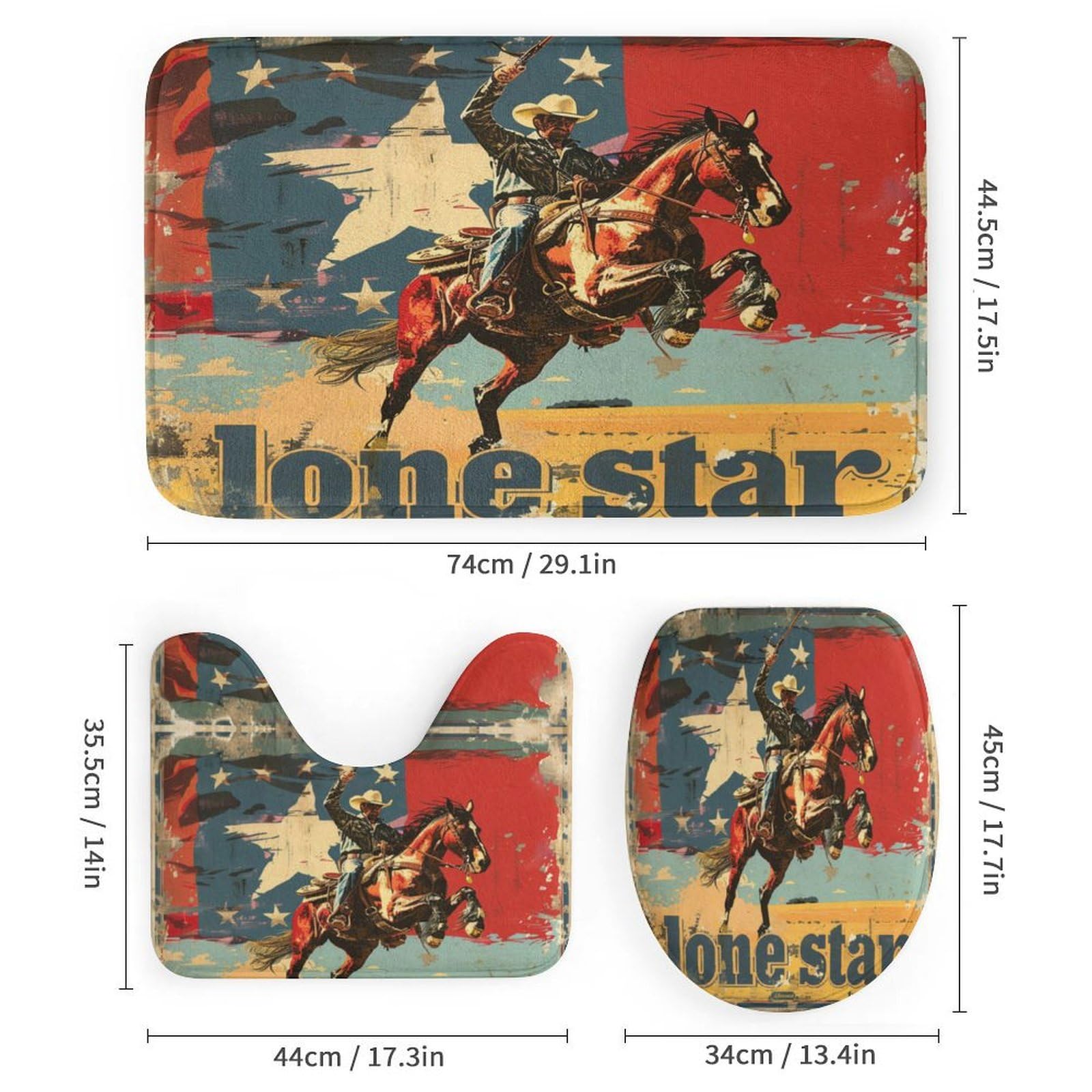 Ensemble de 4 Rideaux de Douche imperméables Vintage Wild West Cowboy, Drapeau américain Rustique de Ferme Occidentale avec Tapis de Douche et Housse de Toilette imperméables