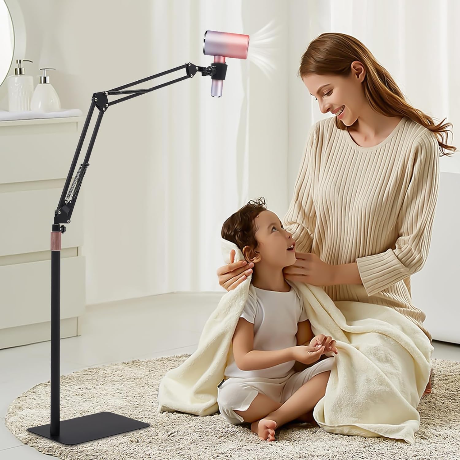 Soporte para secador de pelo con base pesada, soporte multifuncional de altura y ángulo ajustable para secador de pelo con una base pesada para el hogar y el cuidado de mascotas