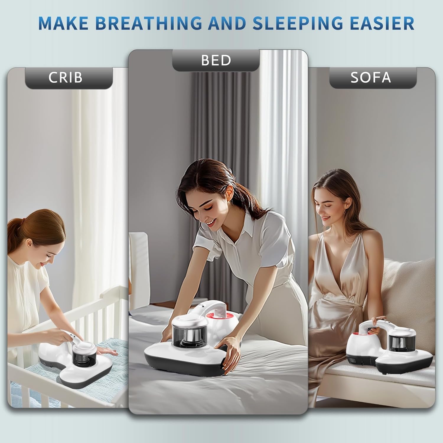 Hersven Bed Vacuum Cleaner, Handheld UV Mattress Vacuum with16KPa & High Heating Tech, Powerful Deep Mattress Vacuum, Effectively Clean Up Bed, Pillows, Cloth Sofas, Pet Hair and Carpets Cleaning