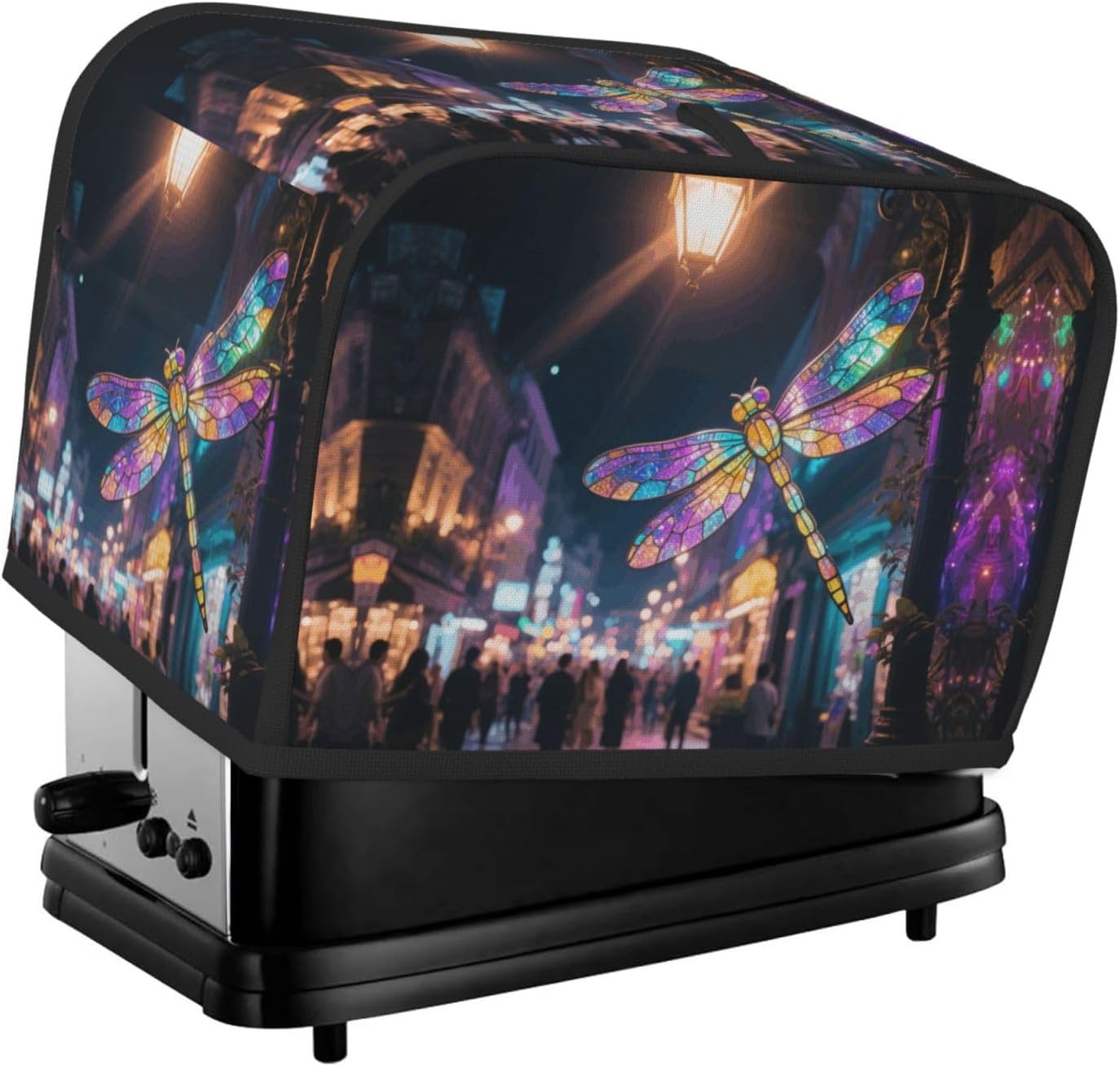 Stained Glass Dragonfly Toaster Cover 2 Slice, Waterproof Bread Machine Covers with Pockets Universal Size Kitchen Small Appliance Cover with Handle, Dust and Fingerprint Protection