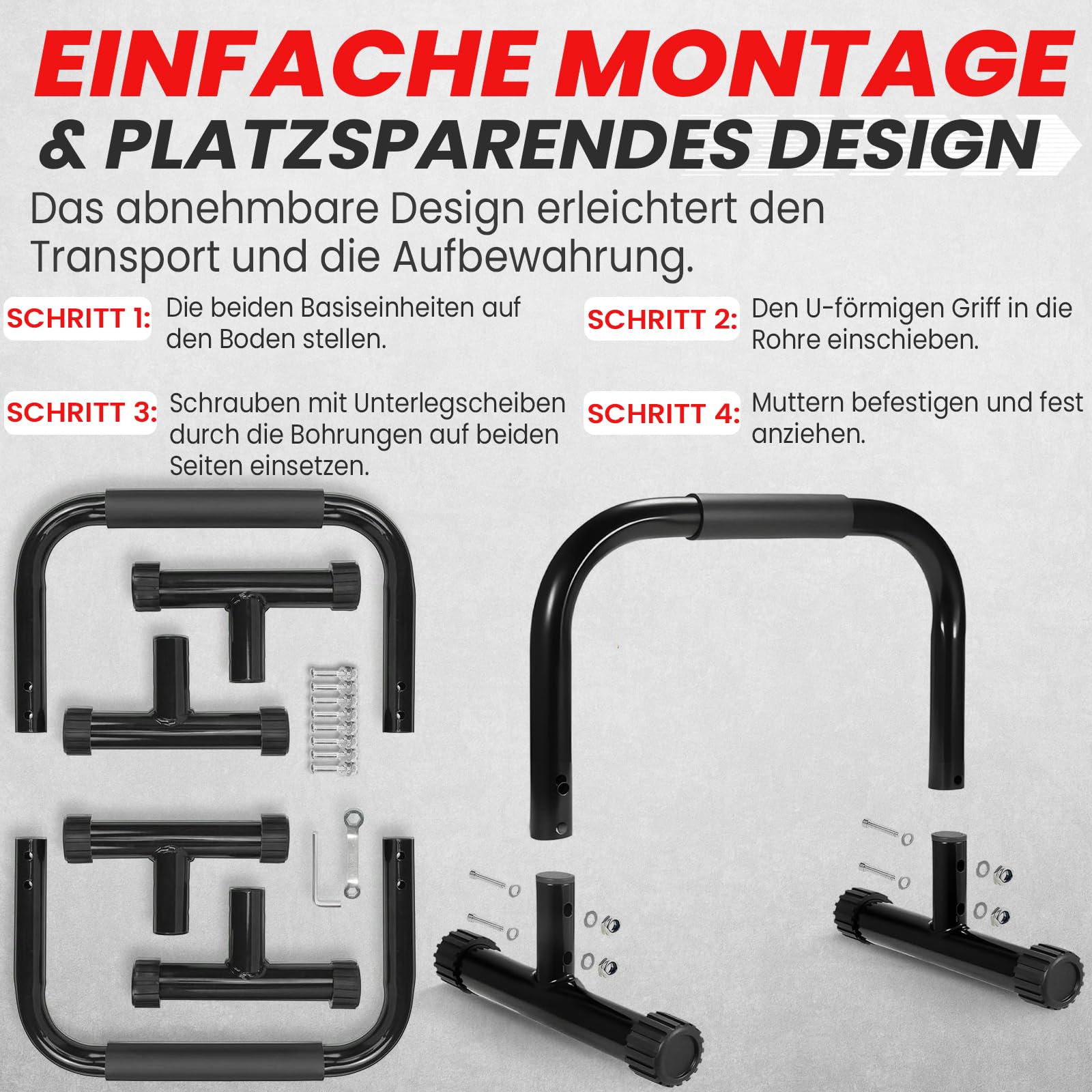 FUNFLEX Handstand Barren, Parallettes Liegestützgriffe aus Stahl – Rutschfeste Push-Up Bars, Dips & Calisthenics – Fitnessgerät für Zuhause & Outdoor