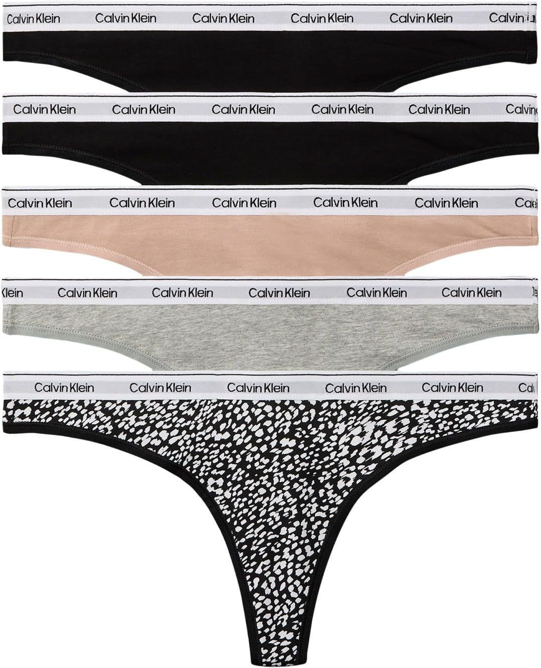 Calvin Klein Women's, Thong 5 PK LV00QD5221, Thong, Black/Black/Cedar/Grey Heather/Ink, M
