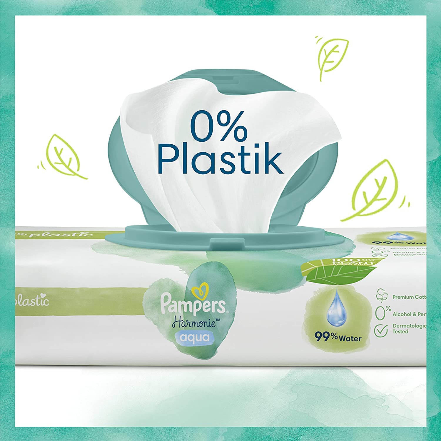 Teqler Baby-Wickelunterlagen: Wickelunterlagen mit verschiedenen Motiven für unterwegs, hygienisch mit Superabsorber 40 x 60 cm (50-er Pack) & Pampers Harmonie Aqua Baby Feuchttücher, 720 Tücher