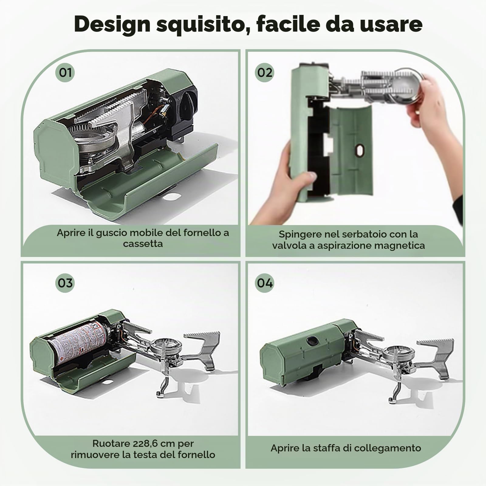 Mini fornello da campeggio,fornello a gas pieghevole con custodia,fornello a gas portatile da esterno,adatto per picnic,zaino in spalla, viaggi a casa,terrazze all'aperto,viaggi in camper (verde)