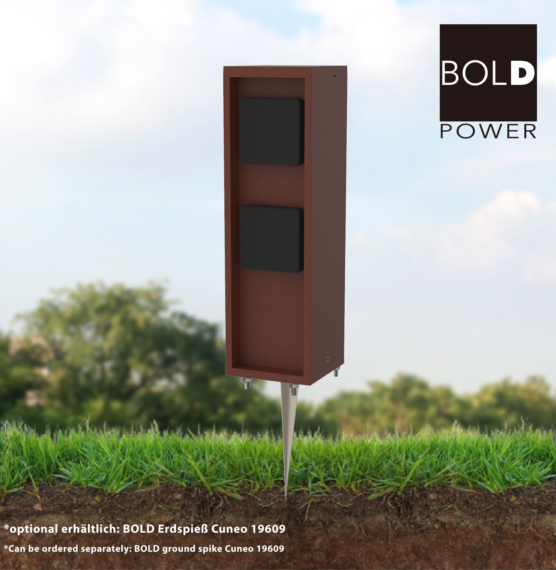 BOLD 19370 Pado presa elettrica esterna da giardino (colonna di alimentazione) con spina a 2 prese in colore ruggine (colonna di alimentazione esterna IP44 | 3680 Watt | angolare | 30 x 9 x 9 cm)