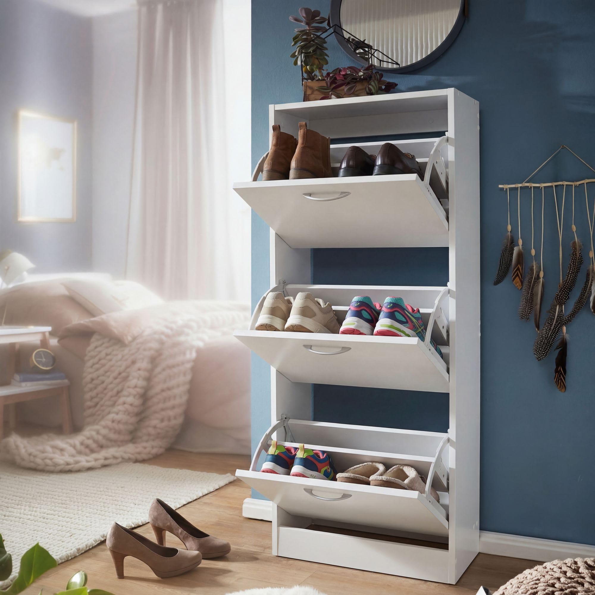 FineBuy Armadio per Scarpe Bianco 50x125x24 cm Legno Scarpiera da Interno | Armadio Piccolo da Ingresso Salvaspazio Moderna