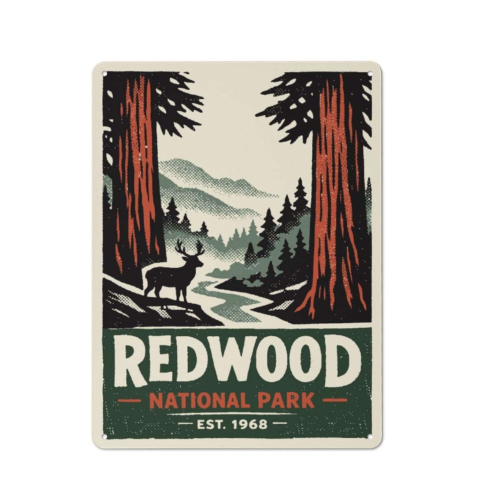Junmoney Style Redwood National Park Vintage Poster Nostalgic Metal Wall Decor 40X30cm, Vintage Tin Sign For Living Room, Hallway, Kitchen Or Cafe