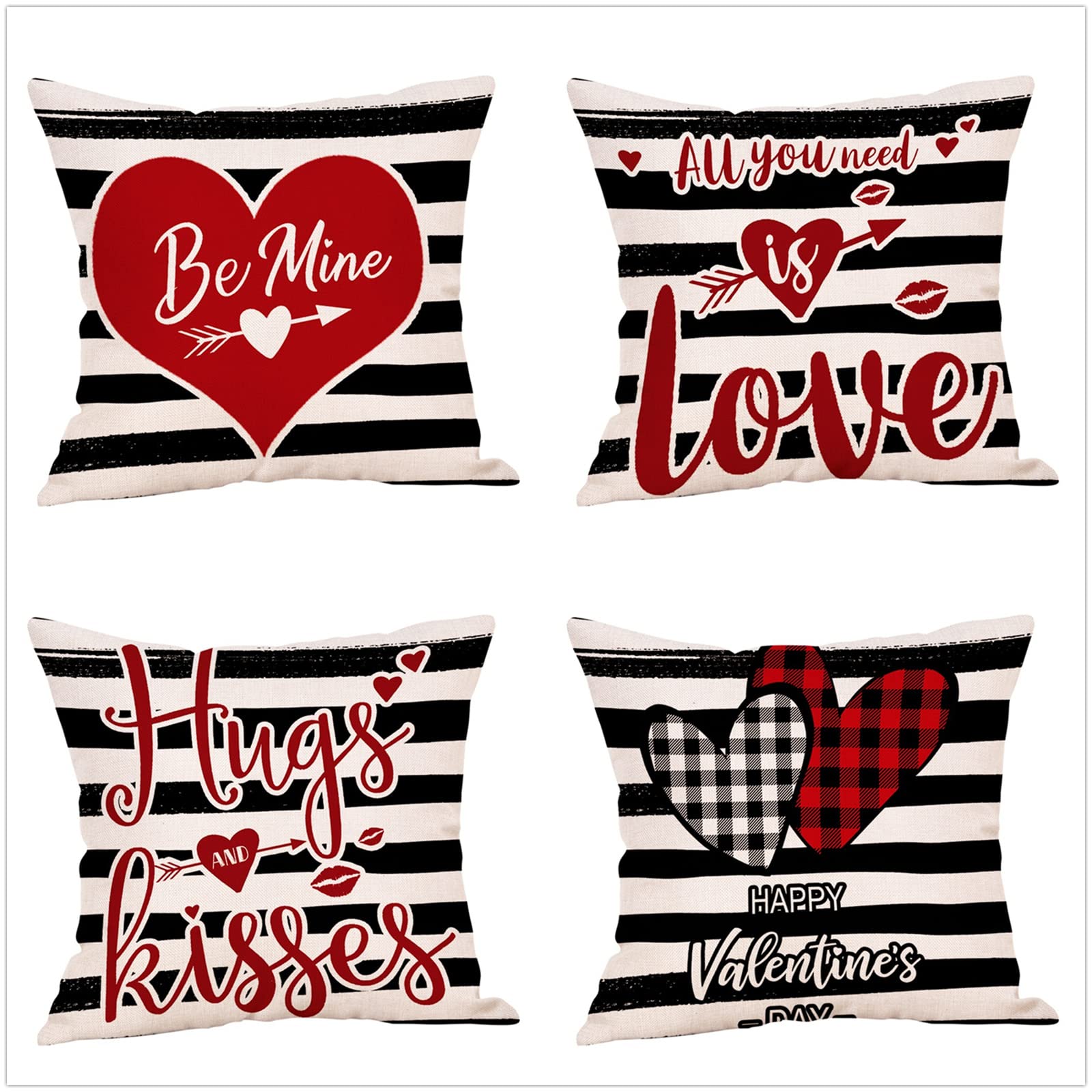 Juego de 4 Fundas de Cojín 60x60cm Regalo de San Valentin Funda de Cojines Sofa soft Doble Cara Cojines Cama Funda de Almohada Cuadrada para Exterior Interior Casa de Campo Jardín Oficina Decorar