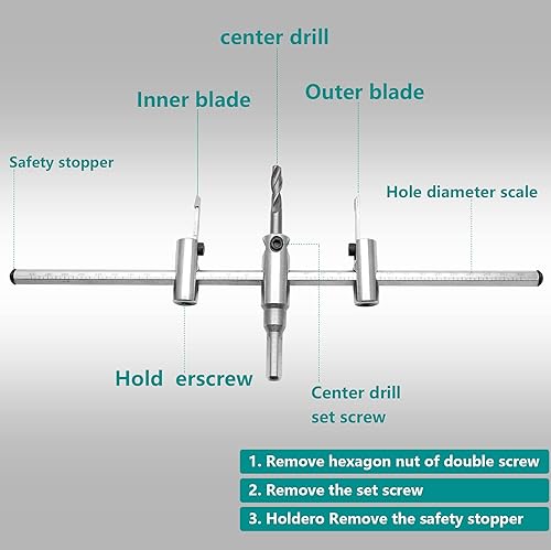 Miniatura 2 de Seimneire Sierra de agujero ajustable, de 1-316 a 11-34 pulgadas (30 a 11.811in), herramienta de corte circular ajustable resistente para yeso de