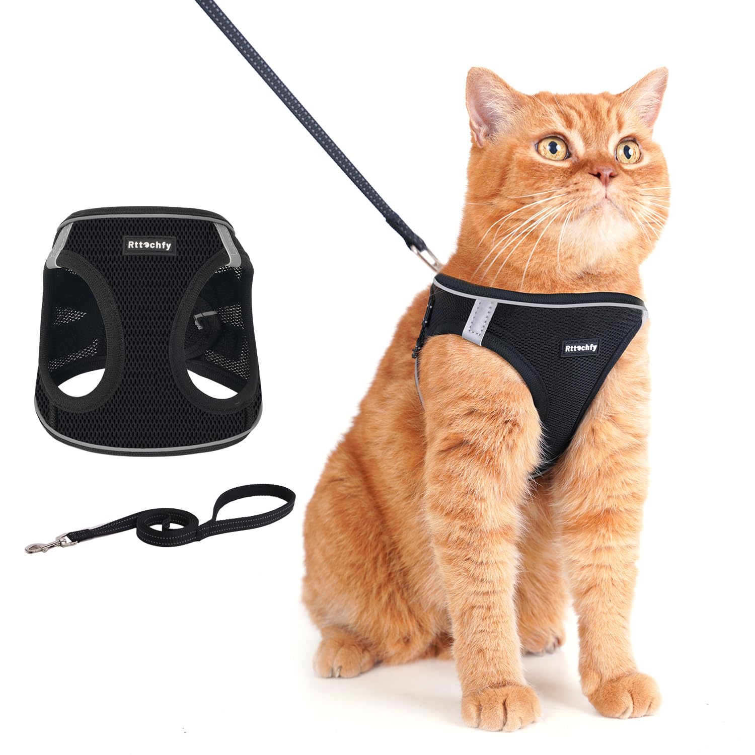 Rttochfy Cat Harness and Leash Set, Escape Proof Kitten Harness, Soft and Breathable Vest with Reflective Strip, Easy to Wear for Cats Walking and