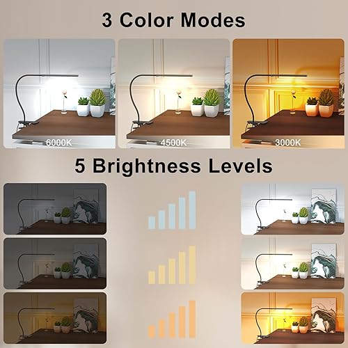 Miniatura 2 de Lámpara de escritorio con control remoto, 3 colores, 5 brillos y 77 LED regulables, lámpara de lectura flexible de cuello de cisne de 15.7 pulgadas,