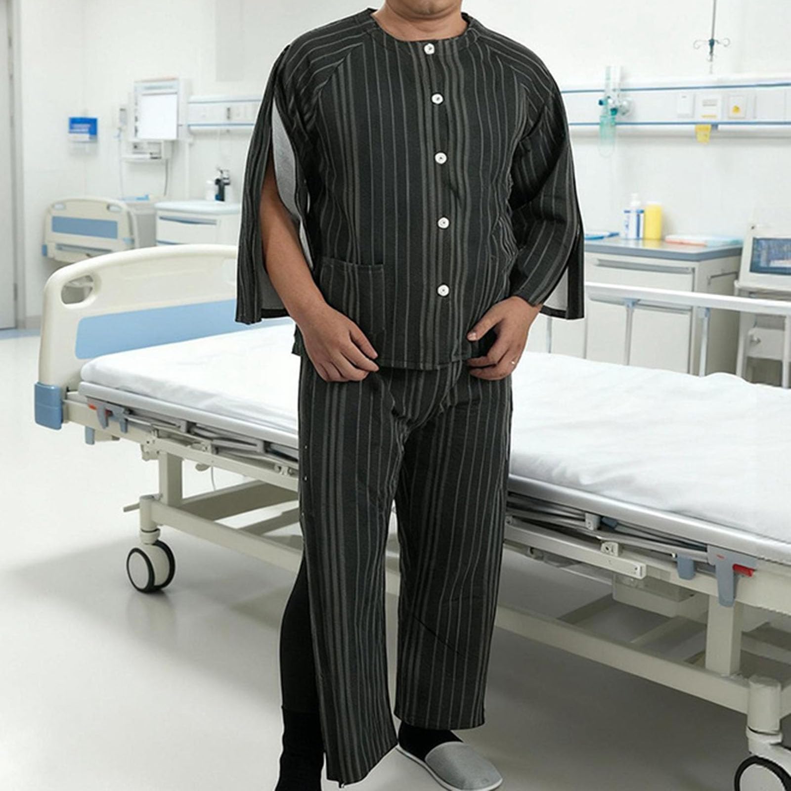 Batas para Pacientes, Pijamas con Abertura Lateral Fáciles De Poner Y Quitar para Pacientes Postoperatorios, Ropa Cómoda para Estar En Casa Y Dormirsuits,2XL