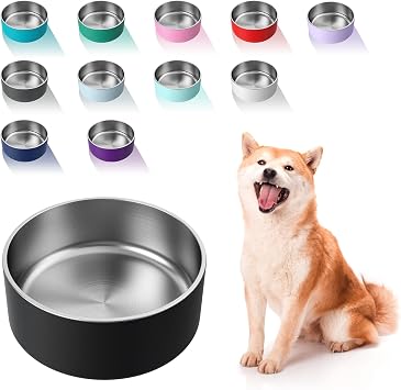 WENBOKMIN Dog Bowl, Stainless Steel Food and Water Bowl, 40oz, Black | Non Slip Quiet Bottom, Easy to Clean, Dishwasher Safe