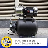Vista 3 de Acquaer Bomba de pozo poco profundo de 1.6 HP con tanque de presión, de acero inoxidable, de 1320 GPH 115V para riego, bomba de chorro de impulso