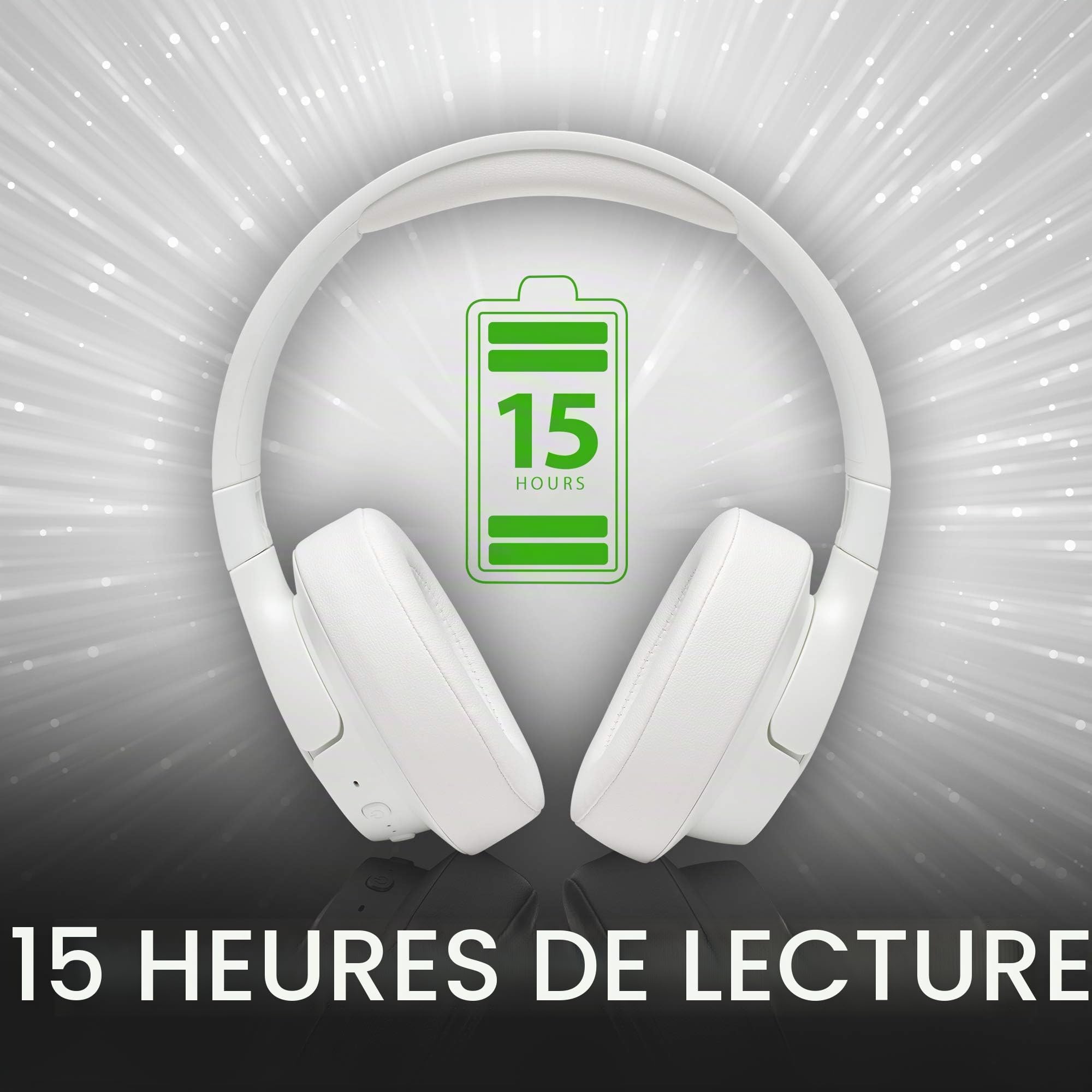 JBL Tune750BTNC – Casque circum-auriculaire sans fil à réduction de bruit active – Écouteurs Bluetooth compatibles avec Siri, Google Now et Alexa – Autonomie jusqu'à 15 heures – Blanc