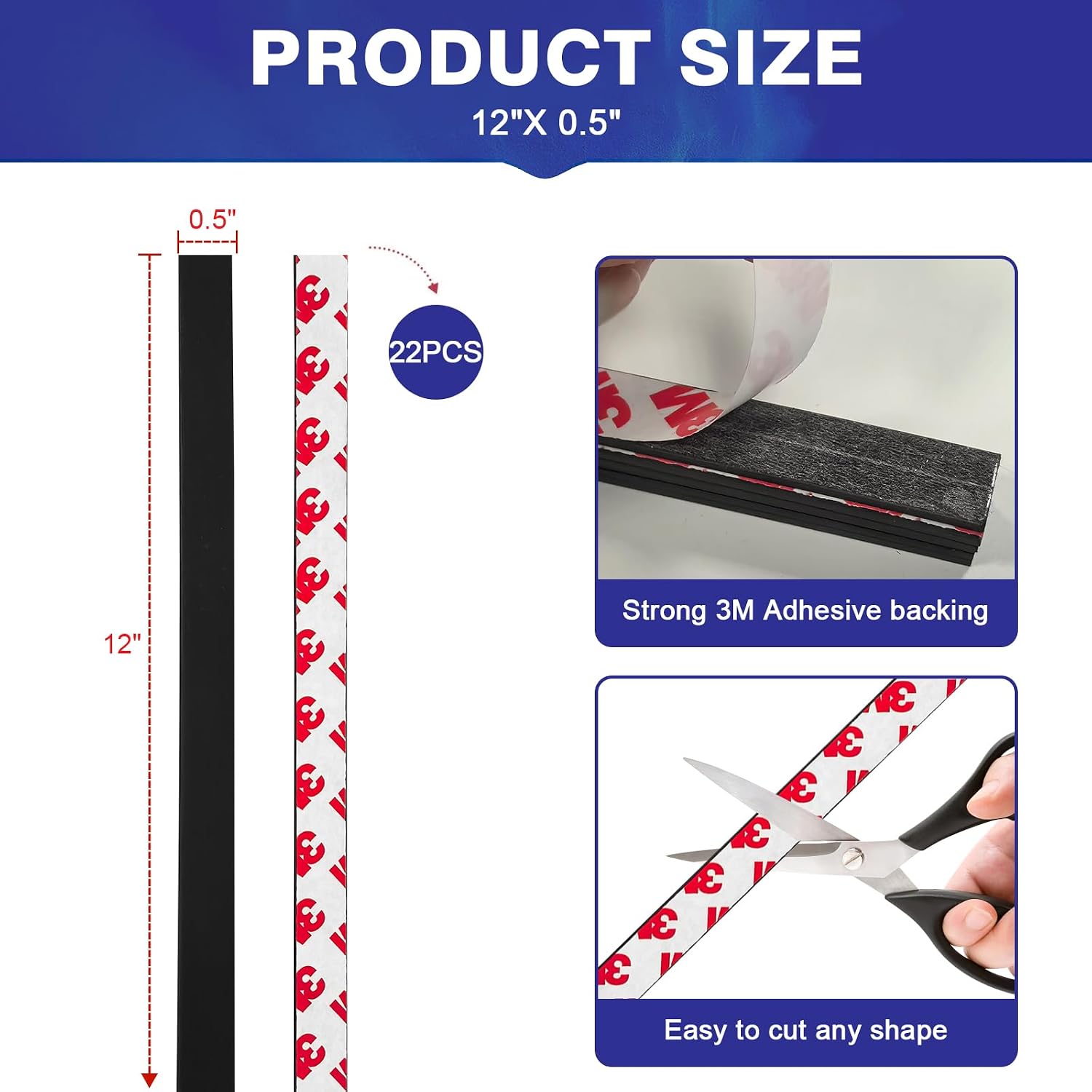 Magnetic Strips with Strong Adhesive Backing (22 Pack, 12" x 0.5") Flexible Magnetic Tape Heavy Duty, Flat Rubber Magnet Tape Strip for DIY Crafts, Art Projects, Photo, Tool Storage image 2