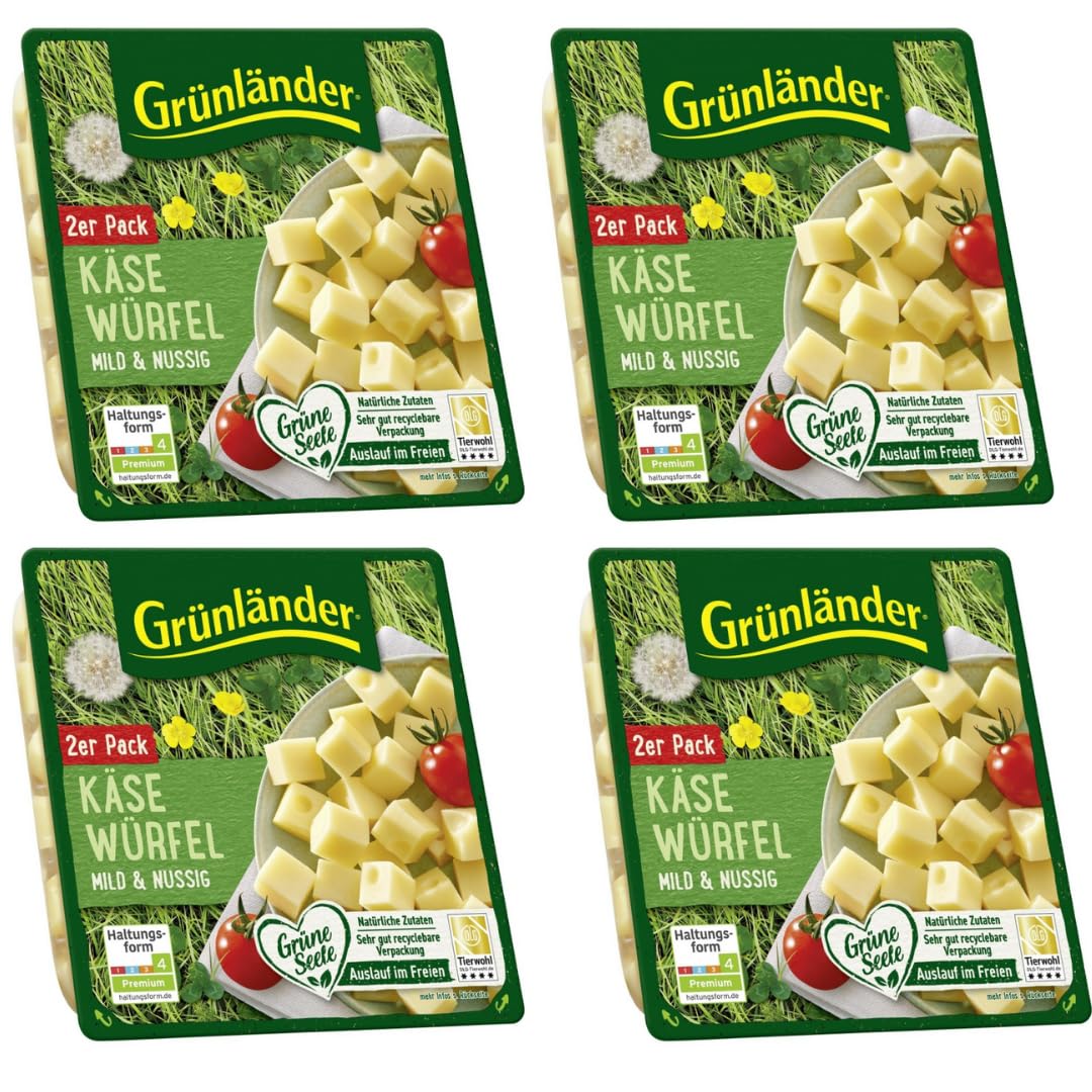 Mit Pufai Grocery, Grünländer Käsewürfel mild & nussig Schnittkäse käse 120 Gramm x 4 Stück [Frischegarantie]