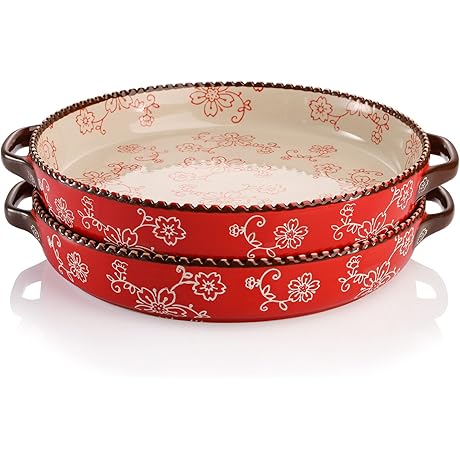AVLA 2 Pack Round Baking Dish - 9-Inch Ceramic Pie Pan