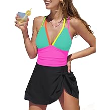 popvil Swim Dress One Piece Swimsuits Women Tummy Control for Women 2026 Sexy Beach Tie Back Bathing Suit Skirt