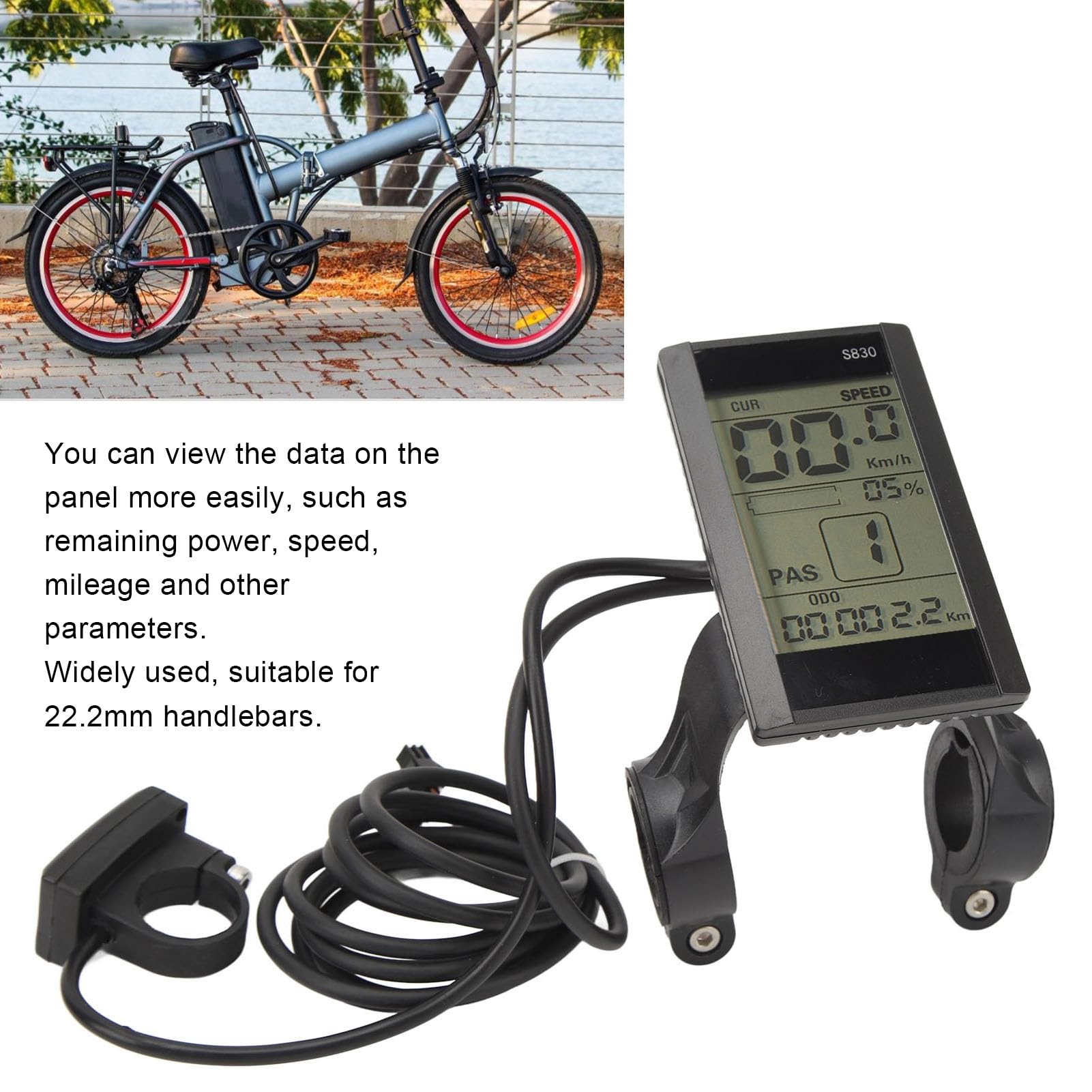 Compteur d'affichage LCD pour vélo électrique 24V 36V 48V, étanche, multifonctionnel, 22.2mm, écran LCD S830 pour accessoires de Modification