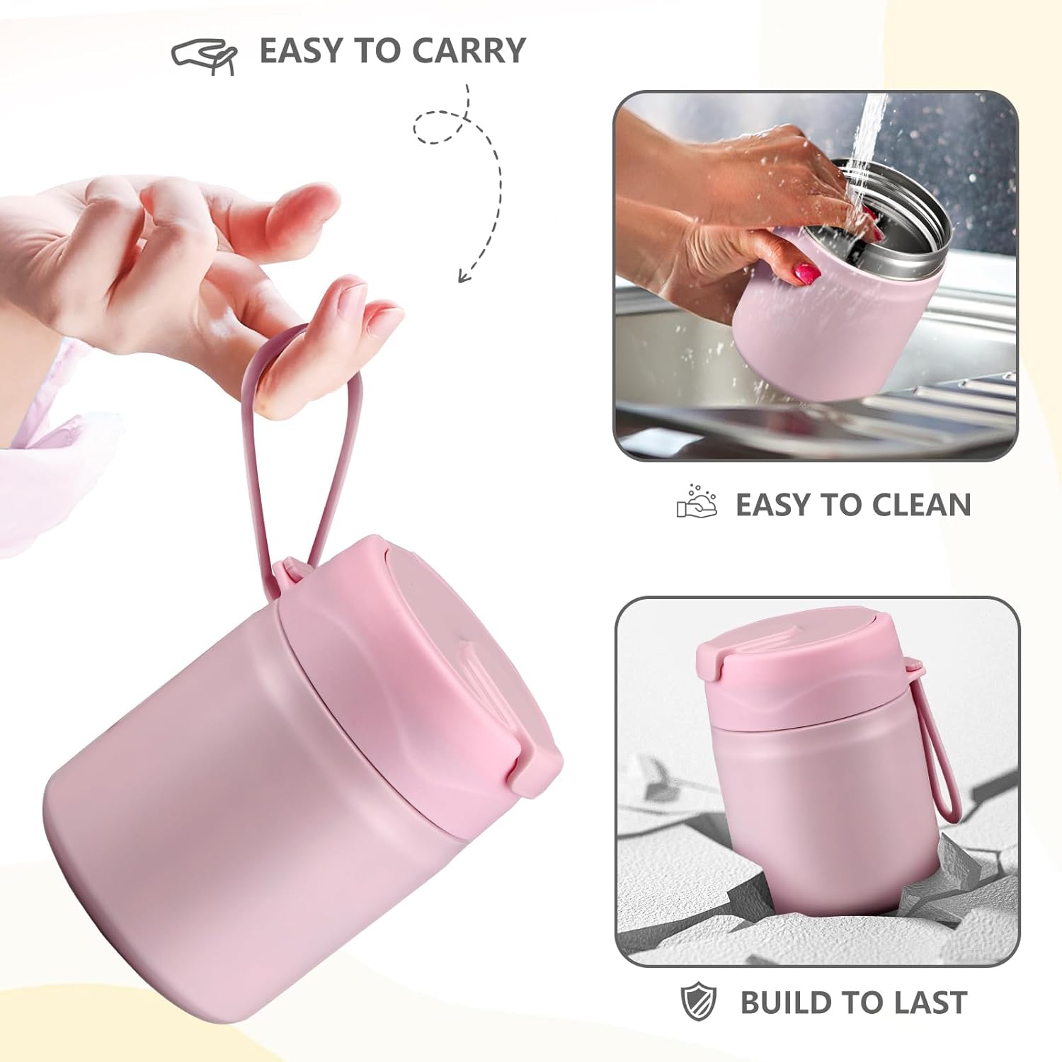 17oz Soup Thermo for Hot Food Kids Insulated Vacuum Food Jar with Stainless Steel Spoon Wide Mouth Thermo Leakproof Lunch Food Container Kids Hot Lunch Box (Pink) - Image 5