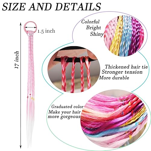 Miniatura 10 de 8 extensiones de cabello de trenzas de colores con bandas de goma, extensiones de cabello para niñas, accesorios para el cabello, extensiones