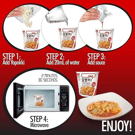 Korean Topokki Instant Rice Cake Yopokki Sweet & Mild Spicy Tteokbokki Cup (140g x 6)