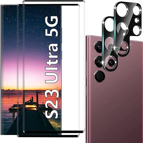 Webookers WB Paquete de 2+2 Protector de pantalla para Samsung Galaxy S23 Ultra 5G, protector de lente de cámara de vidrio templado, sensible al
