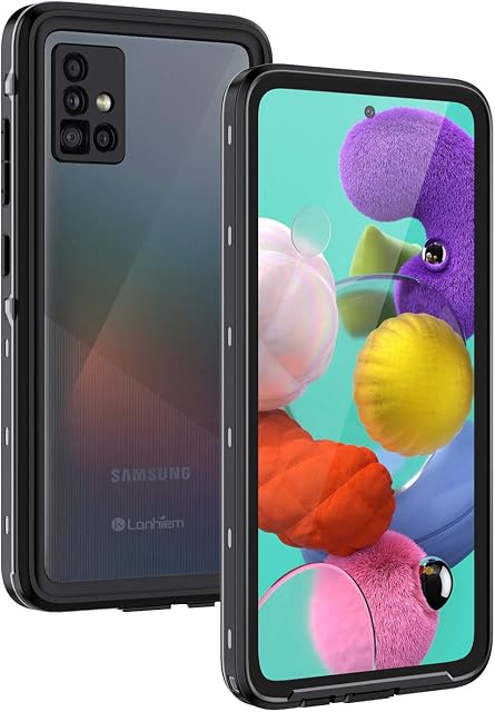 Lanhiem Galaxy A51 Case, IP68 Certified Waterproof Shockproof Dustproof Full Body Sealed Underwater Protective Cover with Built-in Screen Protector Case for Samsung Galaxy A51 (Black)