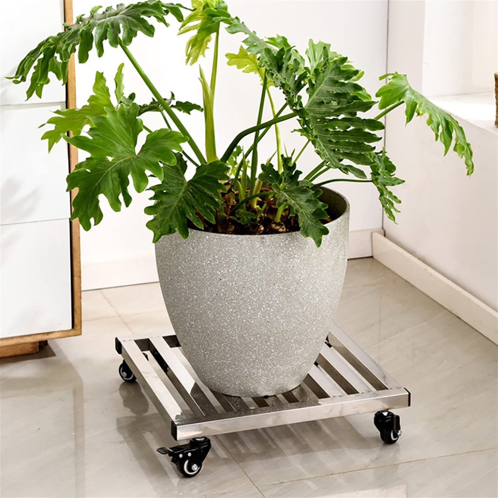 Carretilla de Metal Cuadrada Resistente para macetas - Transportador de macetas Grande con Ruedas, Resistente para macetas de Interior y Exterior, con Deslizador fácil y platillos