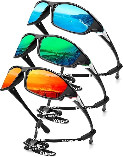 Miniatura 35 de KALIYADI 4 Pack Polarized Sunglasses-Men Sports Sun-glasses: Mens Sunglasses UV Protection for Fishing Driving Cycling A01-negro/negro/negro