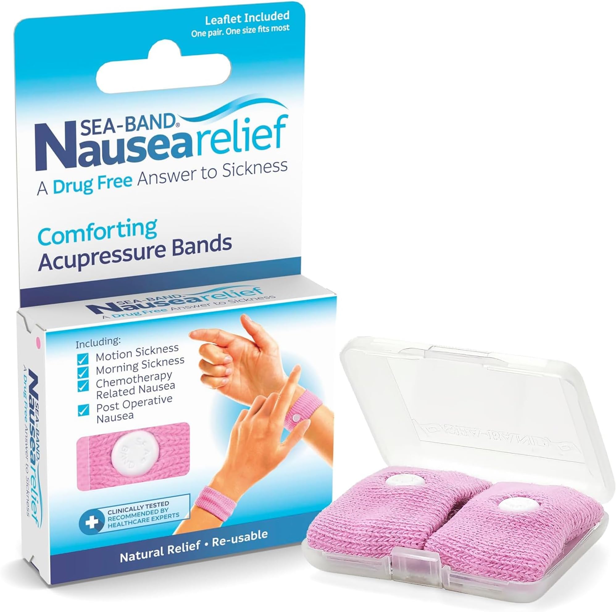 Travel & Motion Sickness and Nausea Relief Acupressure Wristband - Adult (Pink), 1 Pair