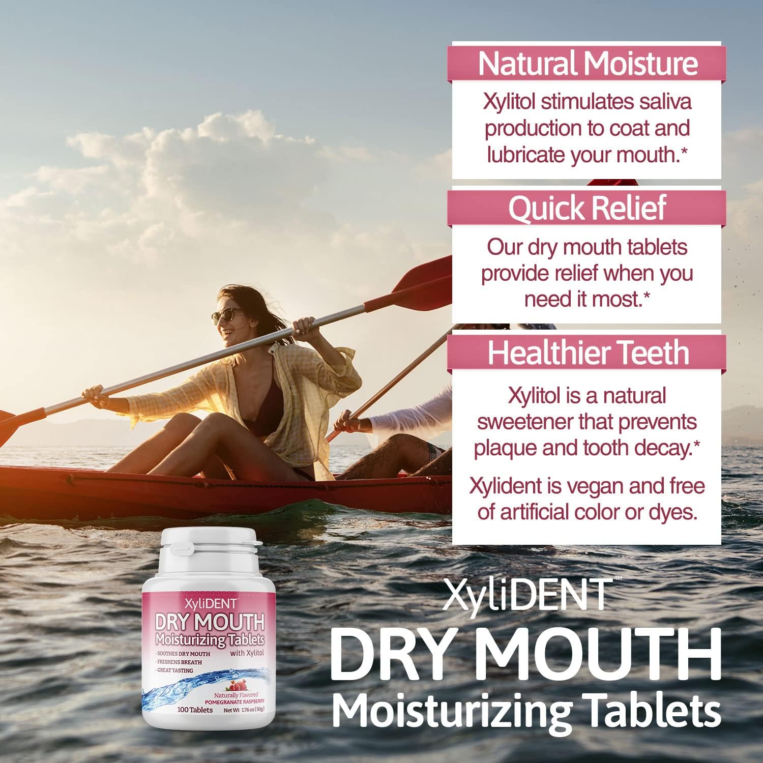 XyliDENT Xylitol Tablets for Dry Mouth Relief - Stimulates Saliva, Freshens Breath, Reduces Acid Production, Fast Acting Extended Relief, 100 Count : Beauty & Personal Care