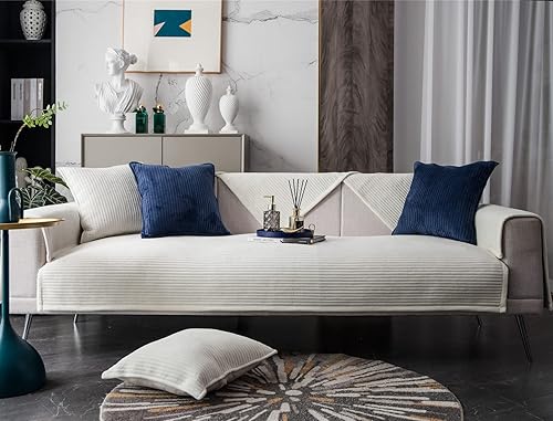 Miniatura 2 de vctops Fundas de terciopelo afelpado para sofá modular, funda de sofá lisa súper suave a rayas, protector de muebles grueso de lujo para perros,