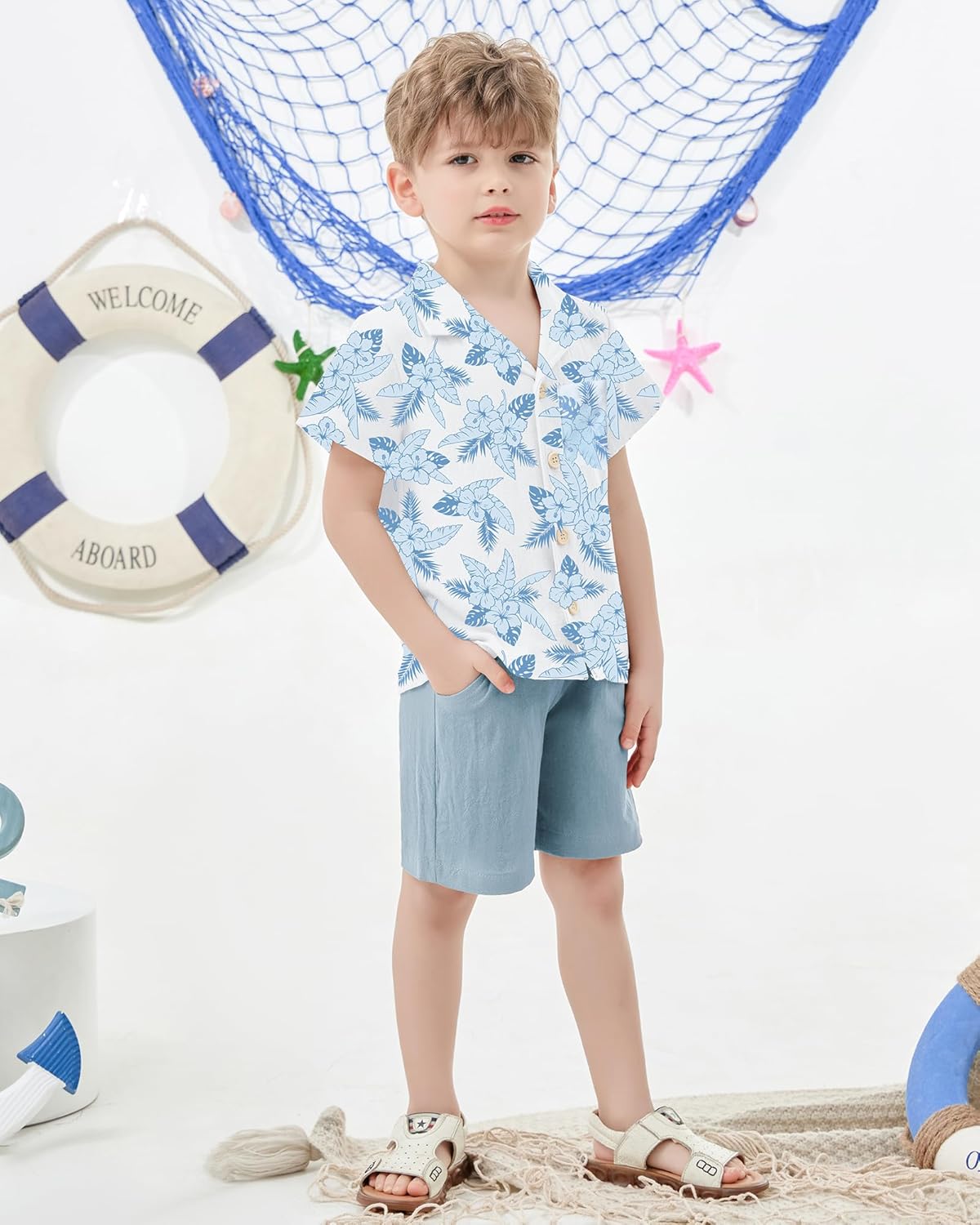 YALLET Toddler Boy Clothes Summer Outfits Short Sleeve Button Down Shirt+Shorts Baby Boy Beach Casual Clothe 1-10 Years - Image 4